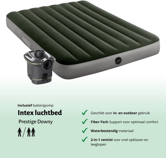 Intex Luchtbed - Twijfelaar - 137 x 191 x 25 cm - Groen - Inclusief pomp en Hoeslaken van Intex — afbeelding 3