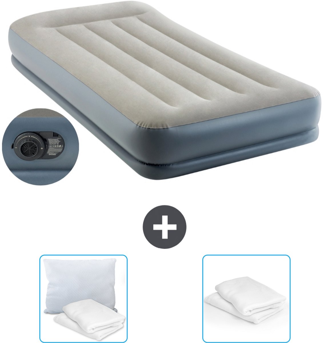 Intex Luchtbed - 1-Persoons - 99 x 191x 30 cm - Grijs - Inclusief pomp - Kussen en Kussenbeschermer