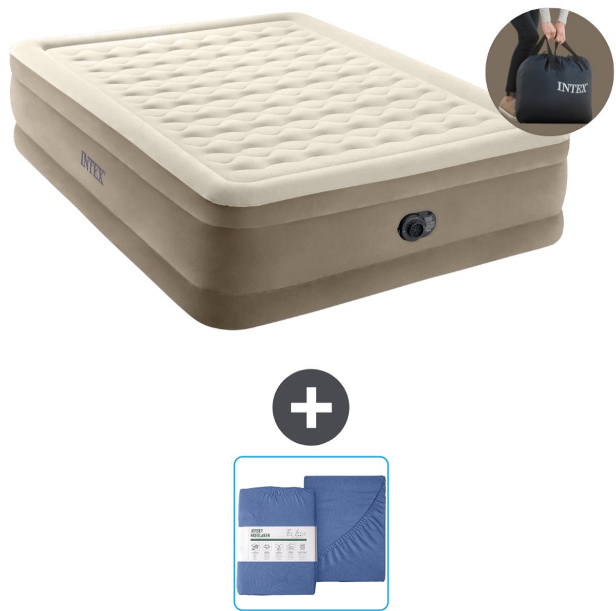 Intex Luchtbed - 2-Persoons - 152 x 203 x 46 cm - Beige - Inclusief pomp en Hoeslaken