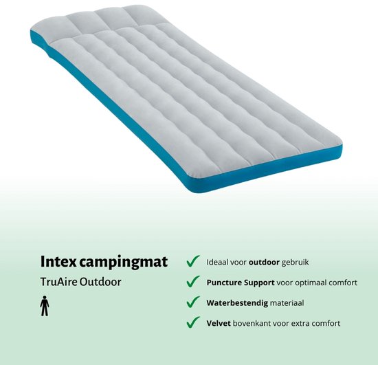 Tapis de camping Intex - Lit français - 72 x 189 x 20 cm - Blauw - Comprend Hoeslaken - Coussin - Pompe - Kit de réparation et protège-oreiller