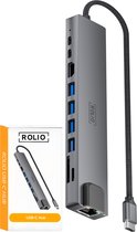 Rolio USB C Hub - 10 in 1 Hub - 1x HDMI 4K - 1x Ethernet - 2x USB-C - 4x USB-A - 2x Kaartlezer - Docking Station - USB Splitter - Geschikt voor Macbook Pro / Air / Windows / Universeel