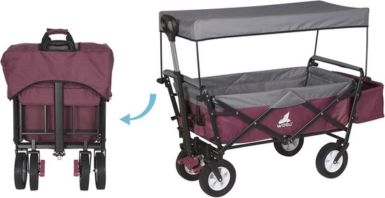 Opvouwbare Bolderkar met Dak - Handwagen voor Tuin, Strand en Kamperen - Tot 80 kg Belastbaar - Fuchsia van Merkloos — afbeelding 5
