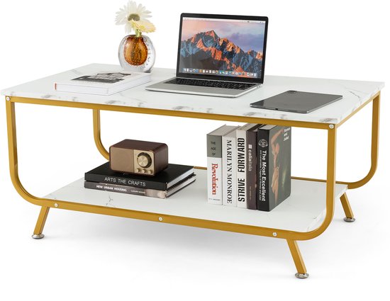 Salontafel Set Van 2 - Vierkante Bijzettafel Met Open Diagonale Plank Marmeren Patroon Houten Blad En Glad Metalen Frame Moderne Salontafel Voor Woonkamer En Kantoor Zwart B