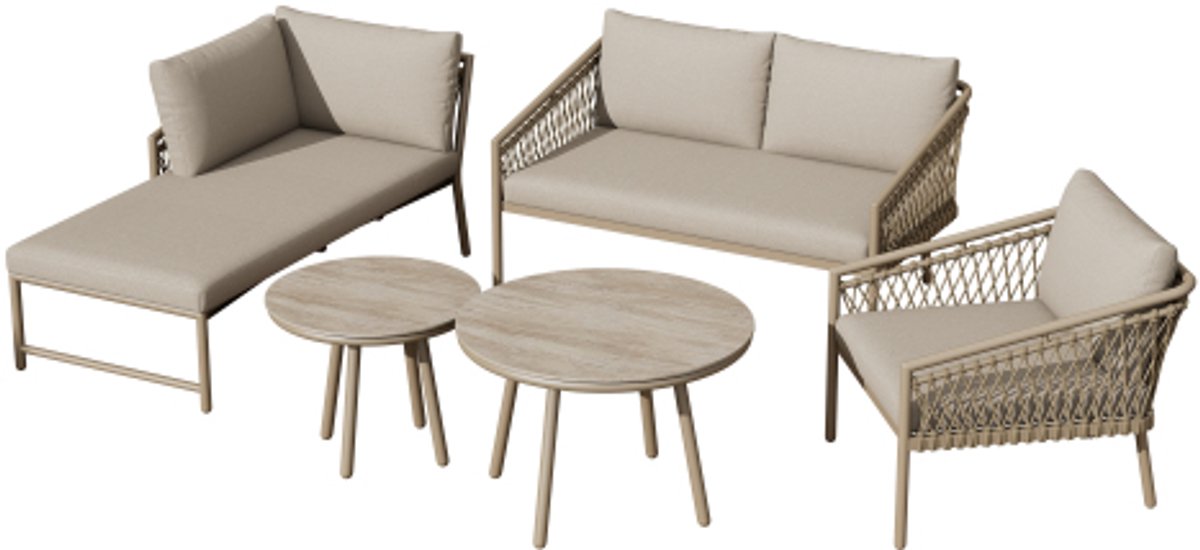 Gotagee Tuinloungeset, Tuinmeubelset van touw, Moderne buitensofaset van handgeweven touw, Inclusief alle zit- en rugkussens, Balkonset, Tuin en terras, Khaki