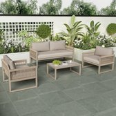 Bol.com Tuinloungeset met gegalvaniseerd ijzeren frame touw tuinmeubelset khaki touw loungeset met zitkussens verstelbare poten ... aanbieding