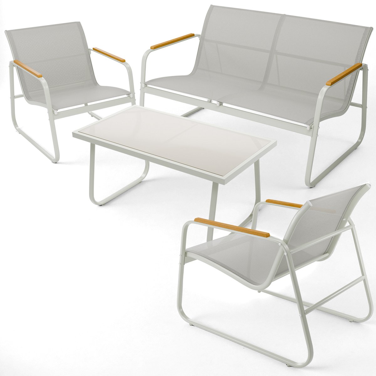 Blumtal Tuinset - Loungeset - Mesh en metaal - Grijs- 4 Delig - 2 stoelen - Bank - Tafel