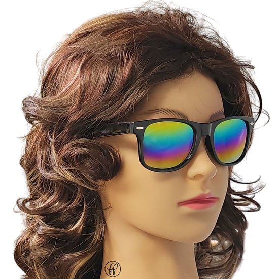 Fako Fashion® - 3x Zonnebril Zwart - Heren Zonnebril - Dames Zonnebril - Classic - UV400 - Zwart - Regenboog Spiegelglazen - 3 Stuks van Fako Fashion® — afbeelding 3