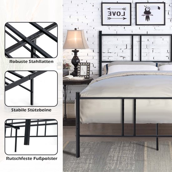 Tweepersoonsbed bedframe bed metaal 160 x 200 cm - Zwart