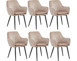 Colenis - Lavinia Eetkamerstoel - Set Van 6 - Champagne - Fluweel - Velvet - Industrieel - Met armleuning