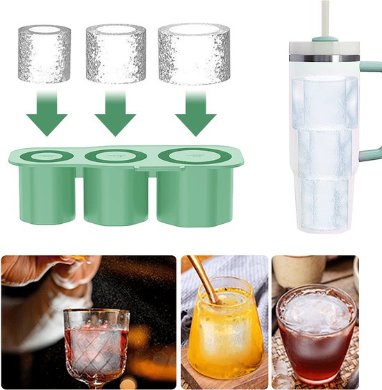 IJsvormenset voor Stanley Cup-stijl Tumblerbekers – Siliconen IJsblokjesvorm voor Grote Ronde IJsballen 6 cm – Voor Cocktails, IJskoffie & Wijn – Groen