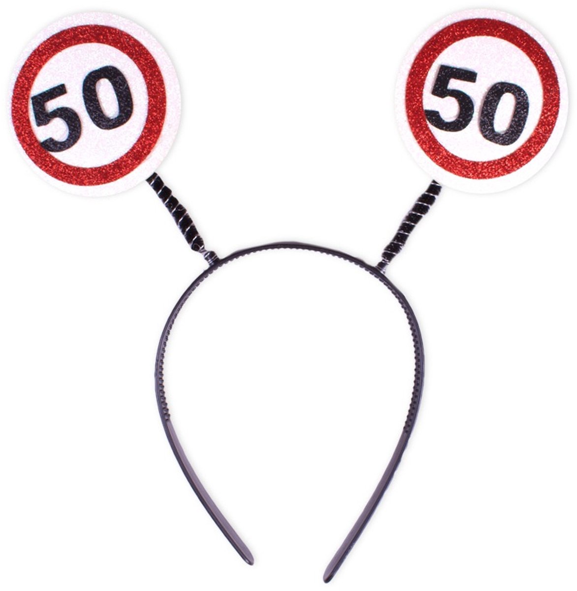 Verjaardag diadeem | zwart met 2 x rood witte verkeersborden | leeftijd 50 jaar