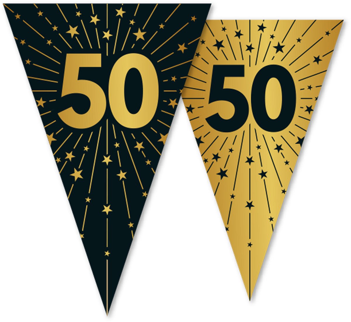 12x Vlaggenlijn 50 jaar zwart / goud 10 meter 2 zijdig bedrukt - Verjaardag Feestje Vlag Vlaggen Versiering Slinger Feestdecoratie Decoratie