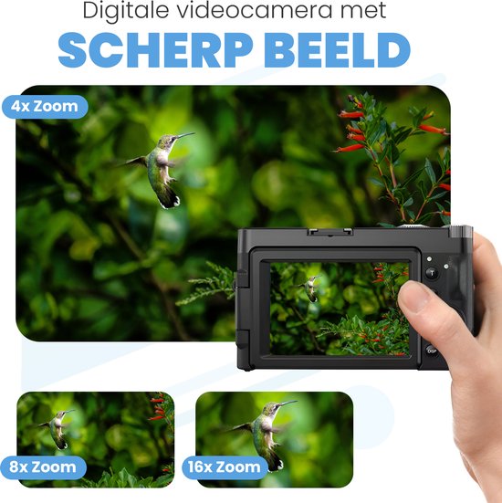 CCN Digitale camera 4K 48MP, fotocamera met 180° flip 3,0 inch scherm, 16 x digitale zoom compacte camera, 64 GB TF-kaart, met macrolens en groothoeklens, wifi-functionaliteit, upgrade-versie, zwart