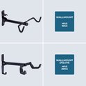 Twee zwarte fietsophangsystemen voor aan de muur, één voor max 15kg, de ander voor max 20kg.