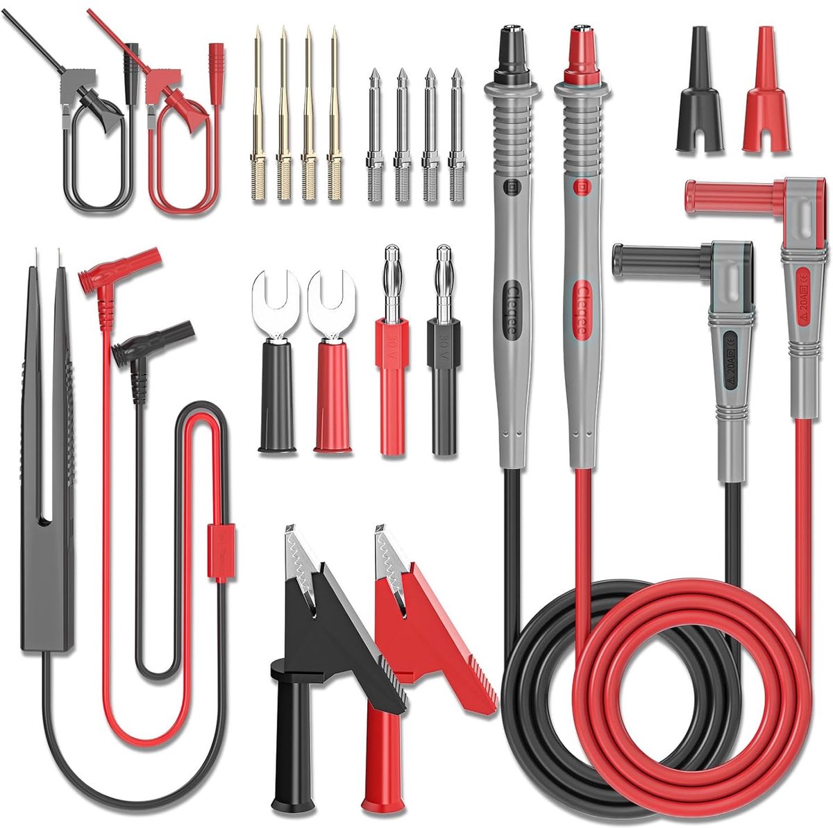 Testkabels voor multimeter set - 21 stuks met krokodillenklemmen, testhaakklemmen, en vervangbare accessoires