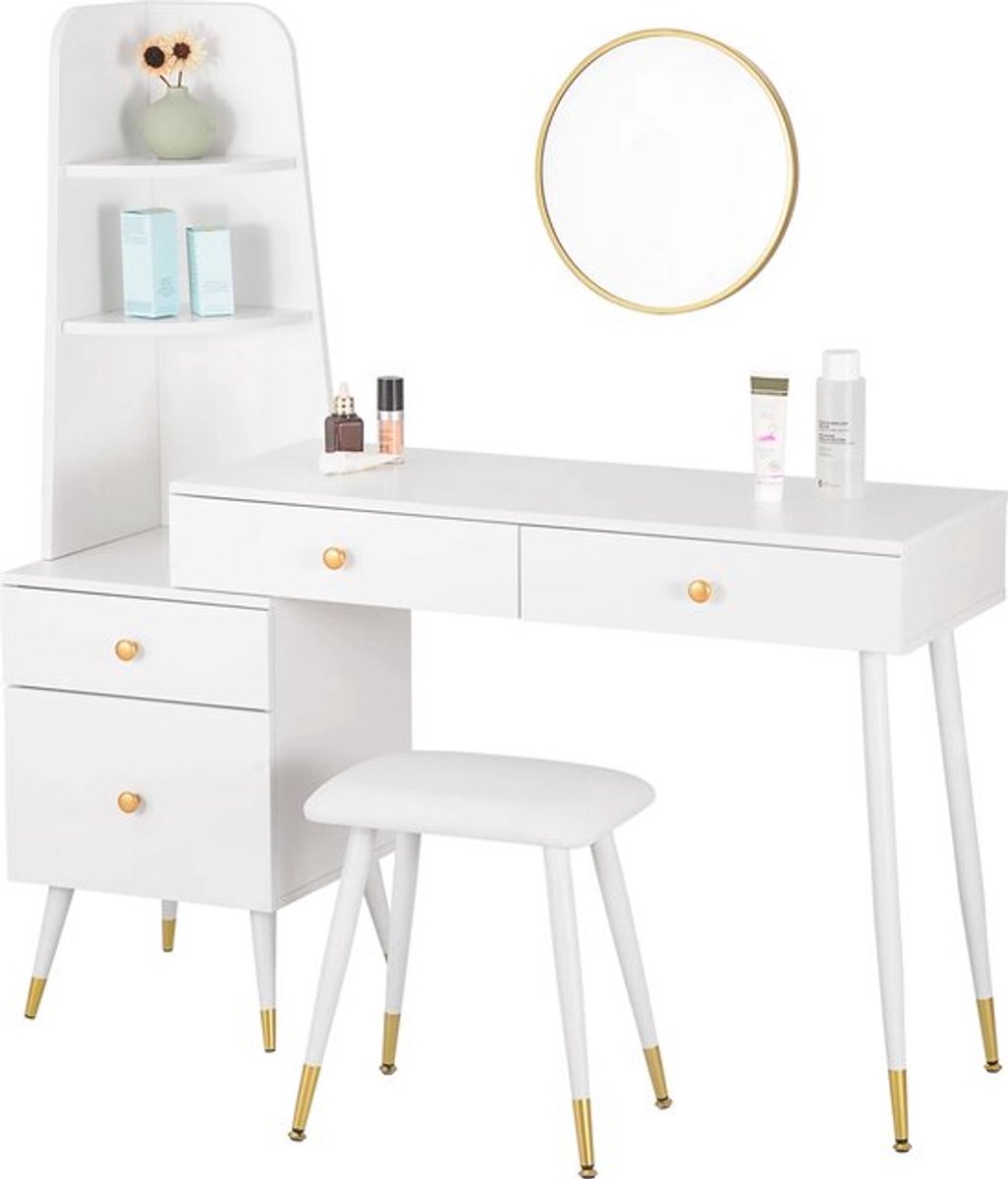 Gran VidaÂ® - Witte Kaptafel Set - Moderne Stijl en Functionaliteit - Ruime Opbergmogelijkheden - Inclusief Spiegel