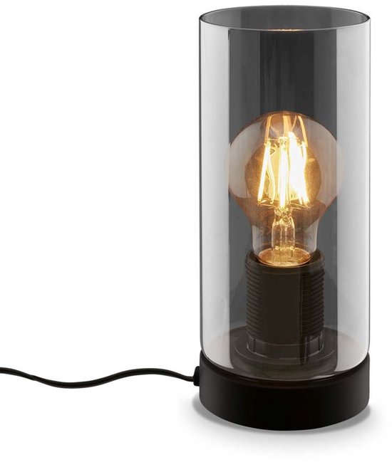 BRILONER Fumi - Tafellamp - slaapkamer - met glas - E27 fitting - zwart - bedlamp - Ø10x24 cm