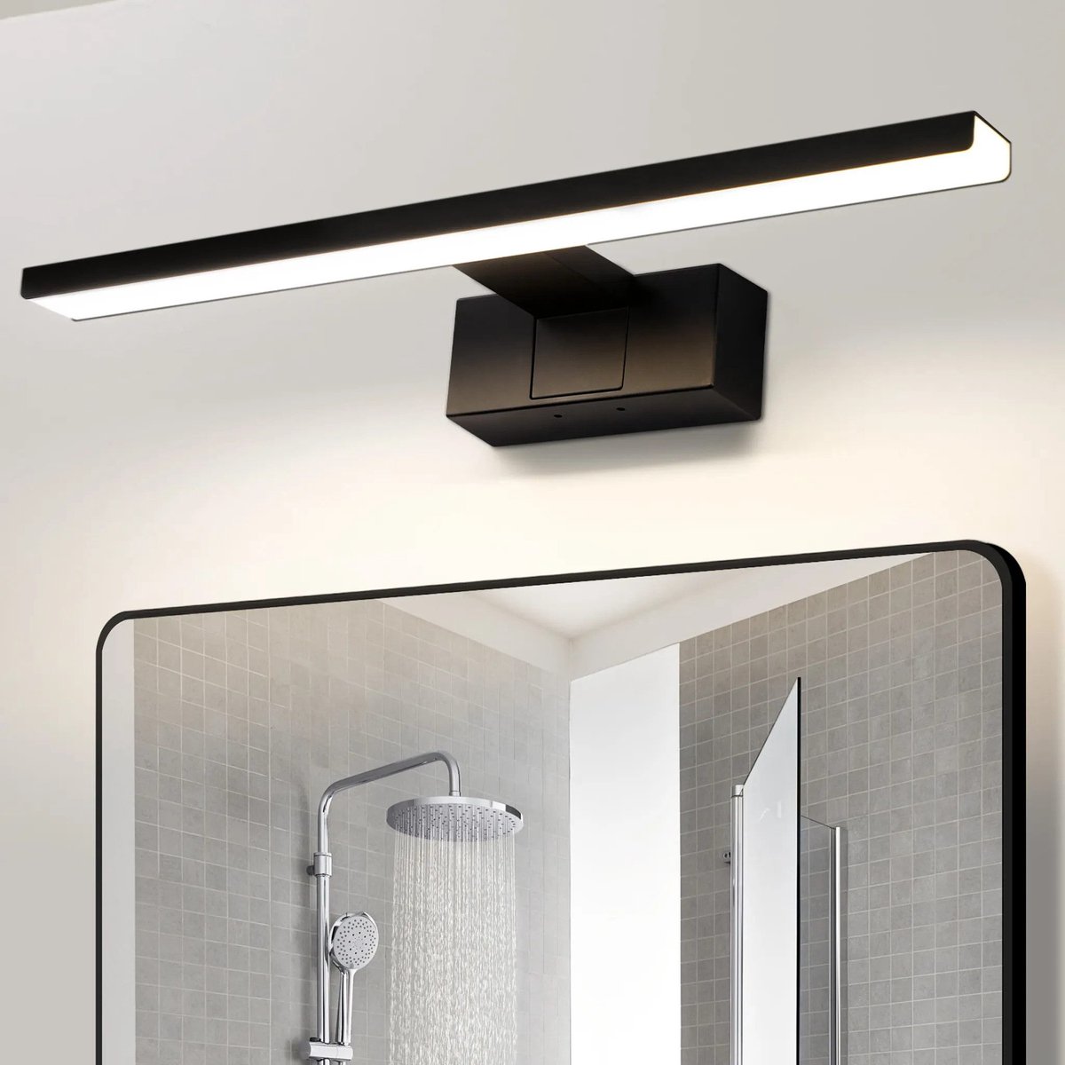 NETTLIFE LED Spiegellamp - badkamerlamp - zwart - 60CM - neutraal wit 4000K - 12W Badkamerverlichting - IP44 wandlamp - modern Spiegelverlichting - voor kelder | keuken | badkamermeubel