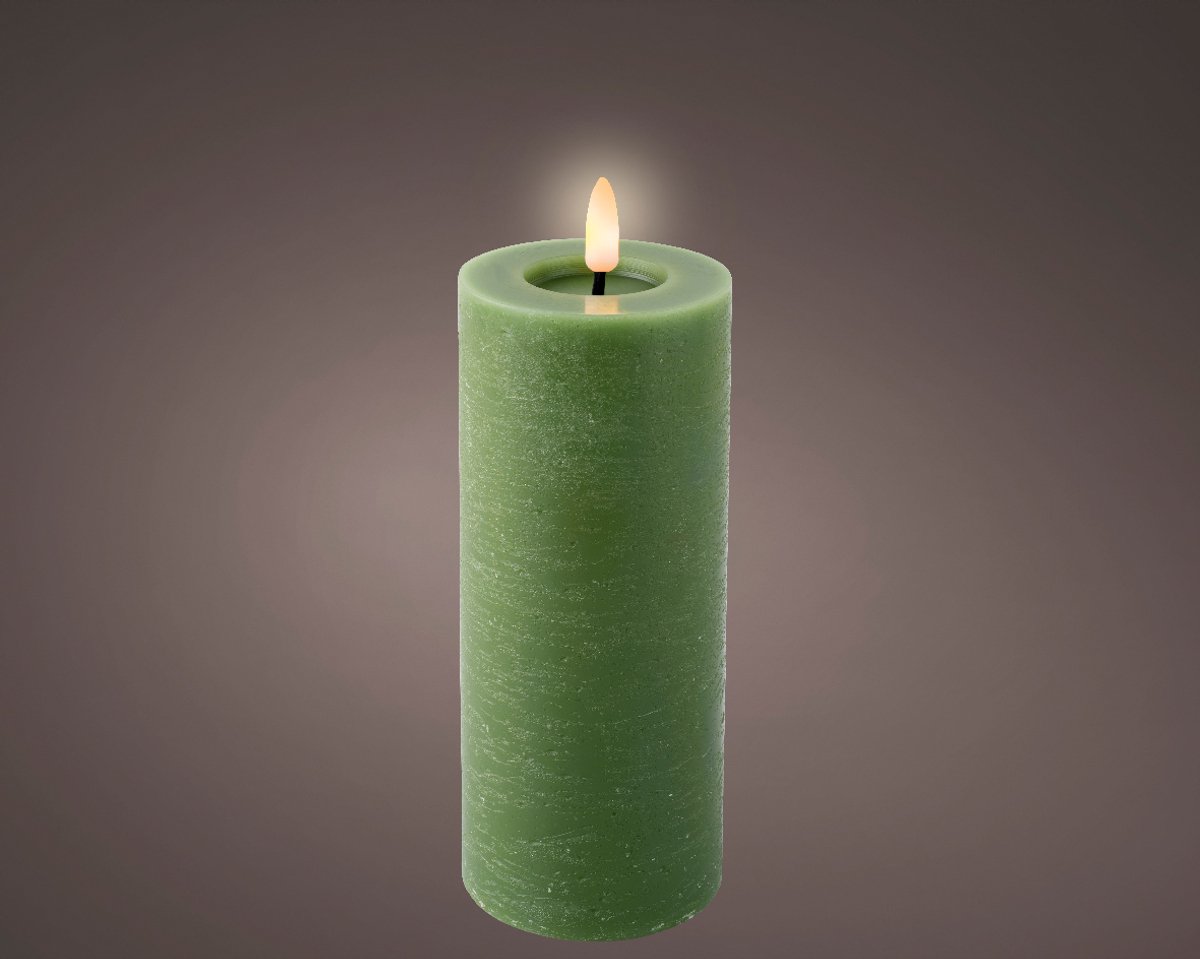 Lumineo LED wax stompkaars met vlameffect groen - ø7x19 cm