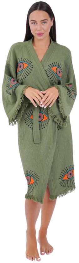 Kimono dames - 100% biologisch katoen - sauna badjas - zomer badjas - absorberend - handgemaakt - groen