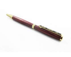 STB luxe (twist) balpen, handgemaakt, 24-karaats verguld en purperhart hout, made in Holland