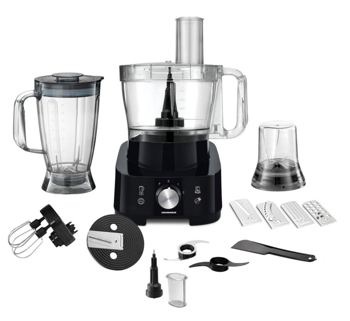 Heinner Multifunctionele Foodprocessor – 1000 W – Mengkom 3,5 L – Blender 1,8 L – 2 Snelheden en Pulsstand – Hak-, Kneed-, Snij-, Rasp-, Klop- en Maalfunctie – Zwart