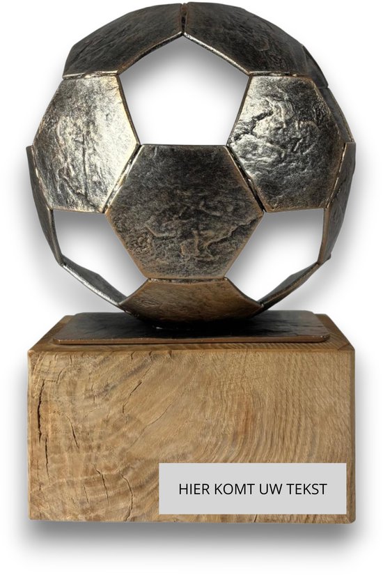 Luxe Voetbal Trofee Met Houten Sokkel