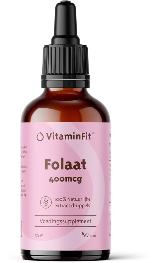 VitaminFit Folaat (5-MTHF) Druppels - 400 mcg - 100% Natuurlijk & Plantaardig - Vloeibaar - 50 ML