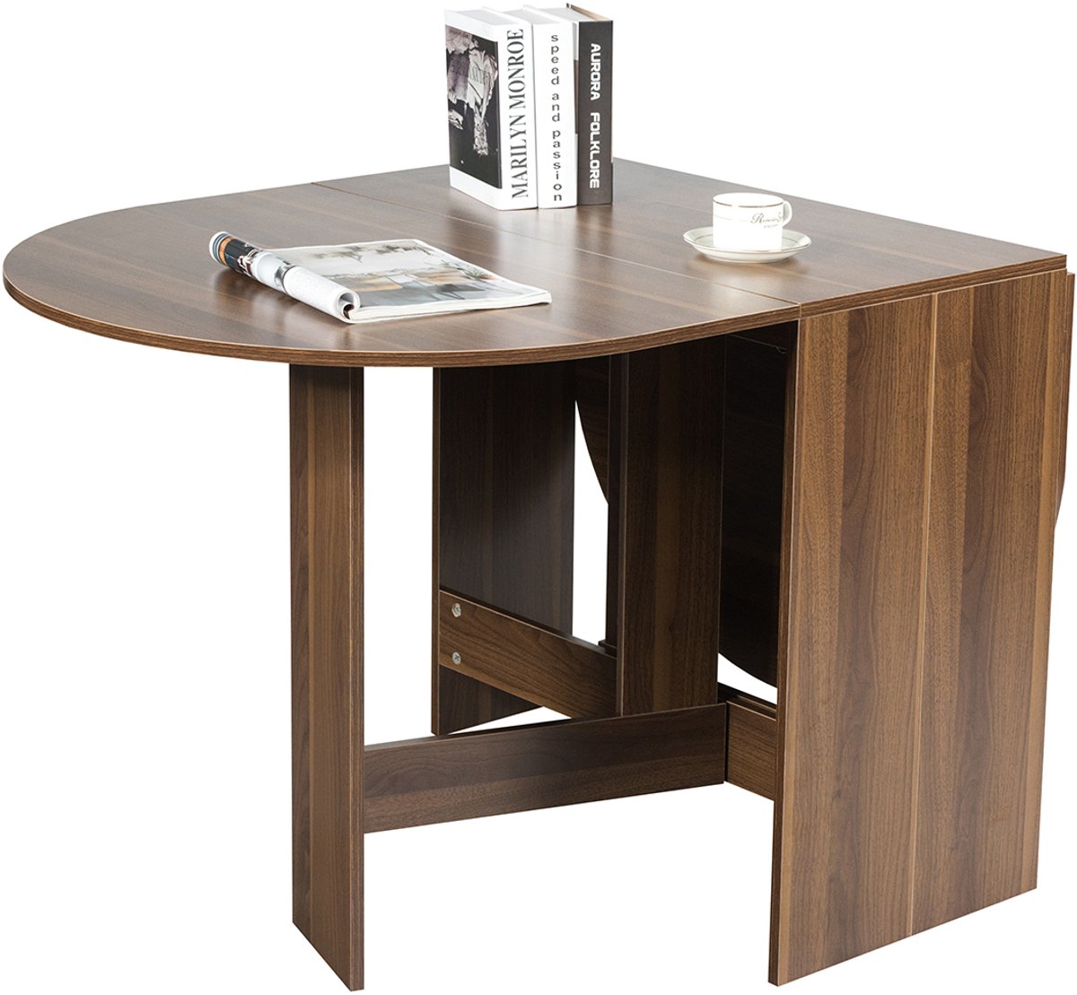 Costway Eettafel, inklapbaar, houten keukentafel, eetkamertafel voor 4-7 personen, belastbaar tot 60 kg, voor kleine ruimtes, 163 x 80 x 75 cm Koffie