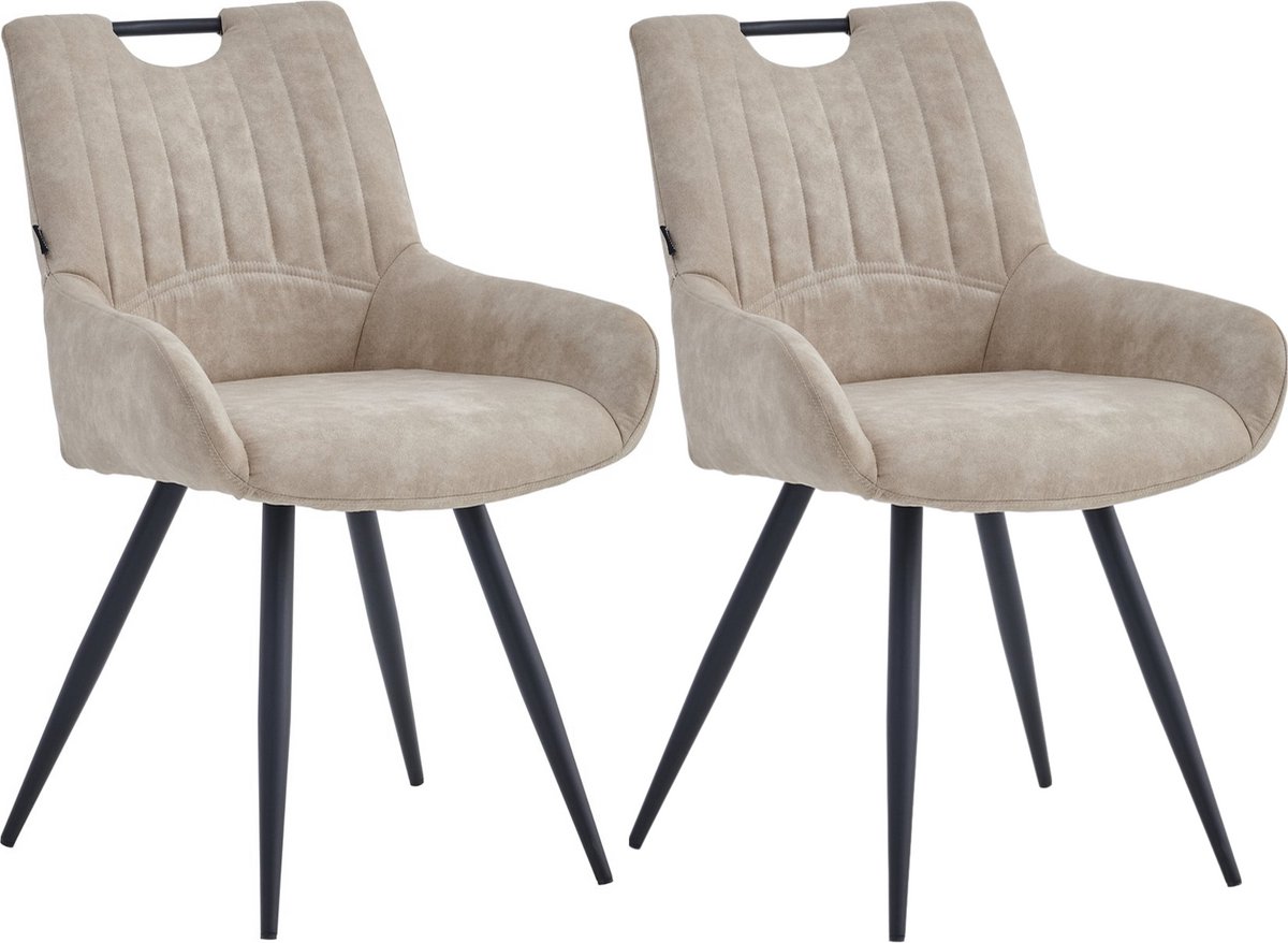 Colenis® - Amanda Eetkamerstoel - Set Van 2 - Beige - Microfiber Stof - Microvezel - Industrieel