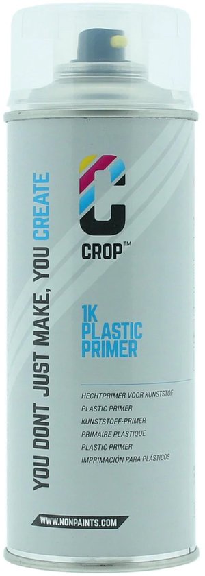 CROP Kunststof Primer Spuitbus - 400ml - 2M² - Sneldrogend - Primer voor Plastic, Kunststof en Polyester - Grondverf spuitbus - Premium Quality
