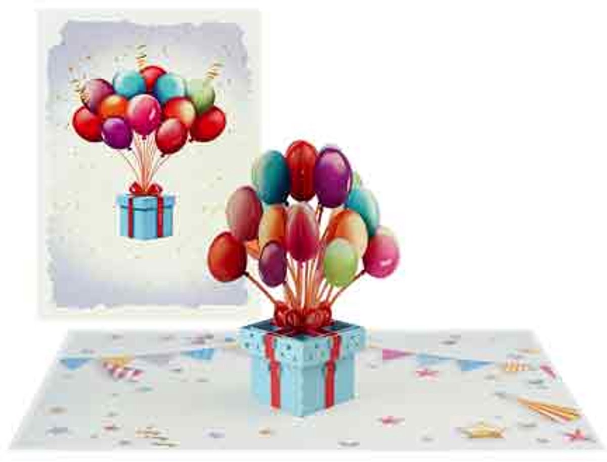 Pop up wenskaart - pop out wenskaart - felicitatie - pensioen - stoppen met werken - verjaardag - wenskaart - kado - liefde - moederdag - vaderdag - ballonnen