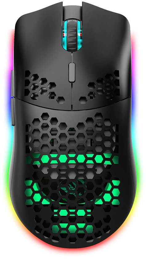 Carlovo Gaming Muis - Draadloze Muis - Draadloze Gaming Muis Met Verlichting - Zijknoppen - Bluetooth En USB - Comfortabel Scrolwieltje - Oplaadbaar - Honingraat Design - Zwart