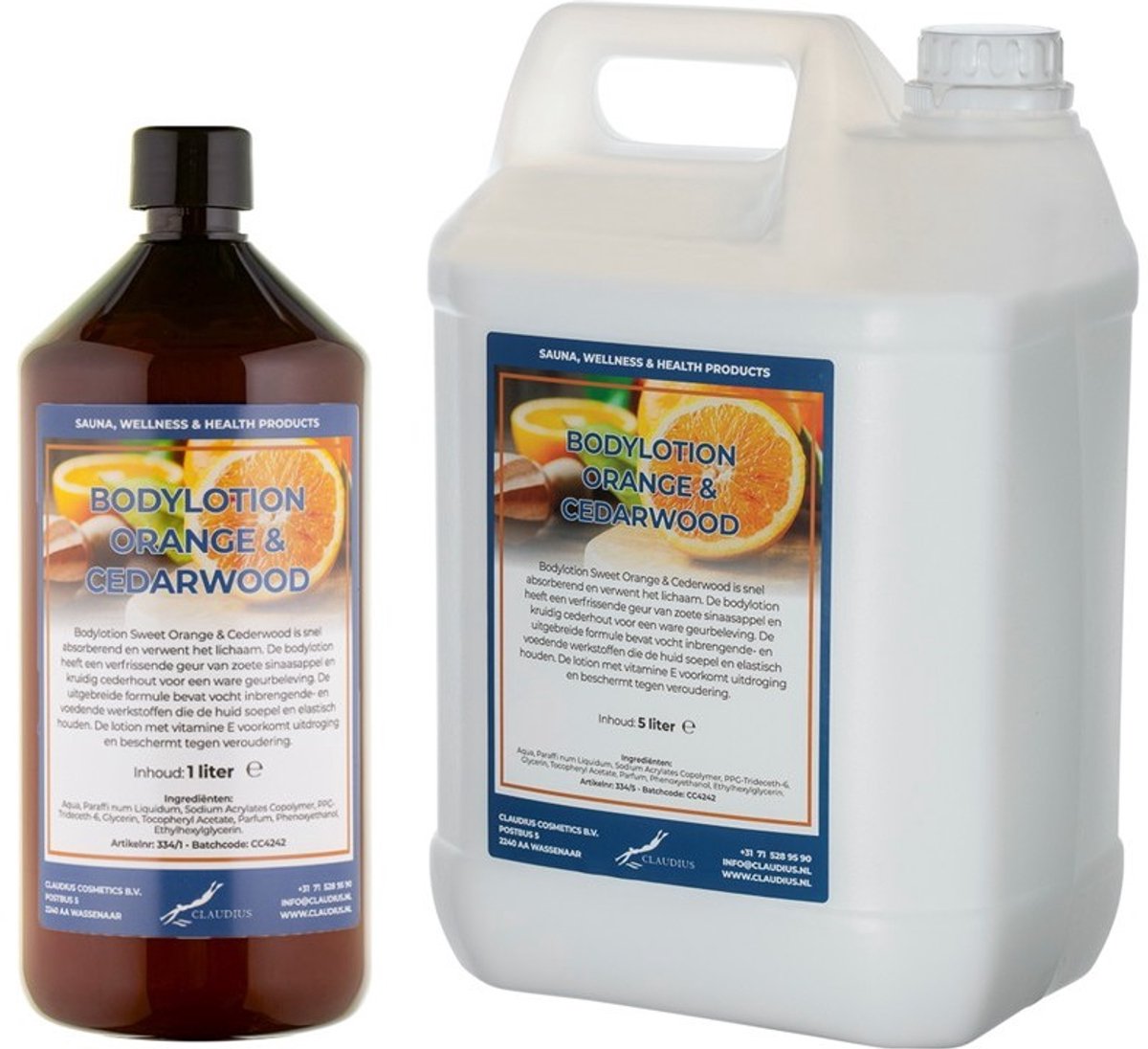 Bodylotion Sweet Orange & Cedarwood 1 liter - hervulbaar + Jerrycan 5 liter navulling