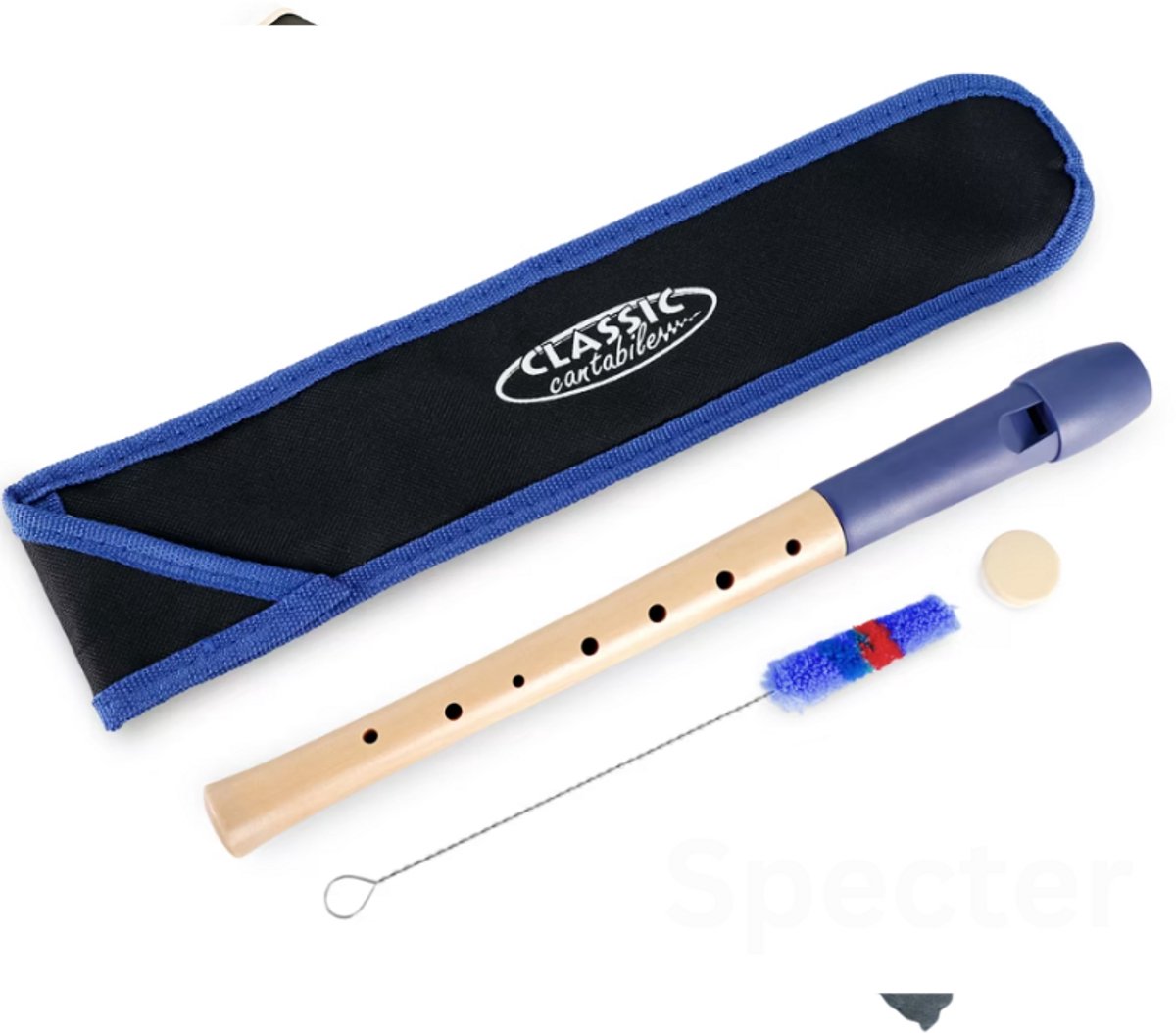 Classic Cantabile Pivella Blokfluit Blauw – C-Sopraan met Duitse Vingerzetting + Specter Schoonmaakborstel