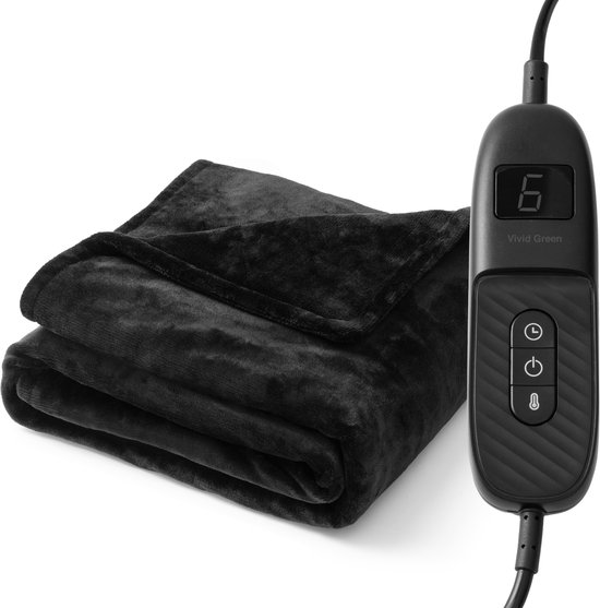 Elektrische Warmtedeken - Bovendeken 2 persoons - Fleece Deken - Knuffeldeken - 180X160cm - 9 standen - Zwart - Vivid Green