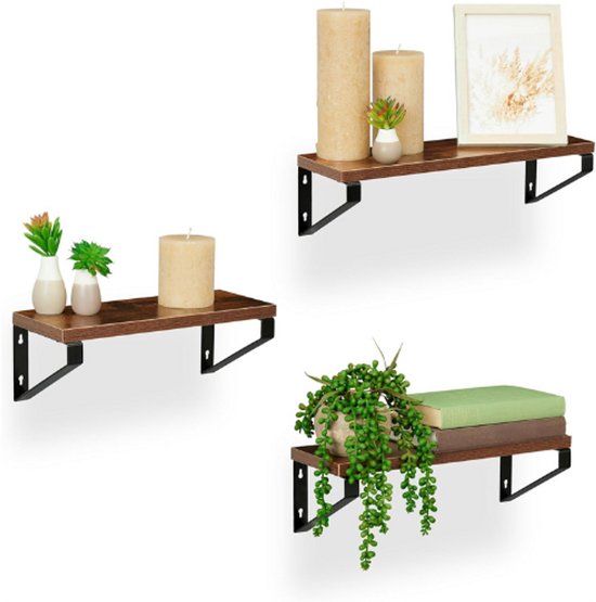 Muurplank Rond Wandplank Industrieel - Set van 3 Zwevende Planken in Verschillende ...