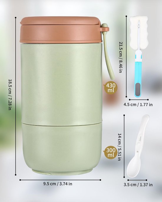 Yoghurt Beker To Go - Muesli beker - 720 ml Lunchbekerlekvrije met Lepel - Dubbellaags lekvrij - Groen van Super Savers — afbeelding 2