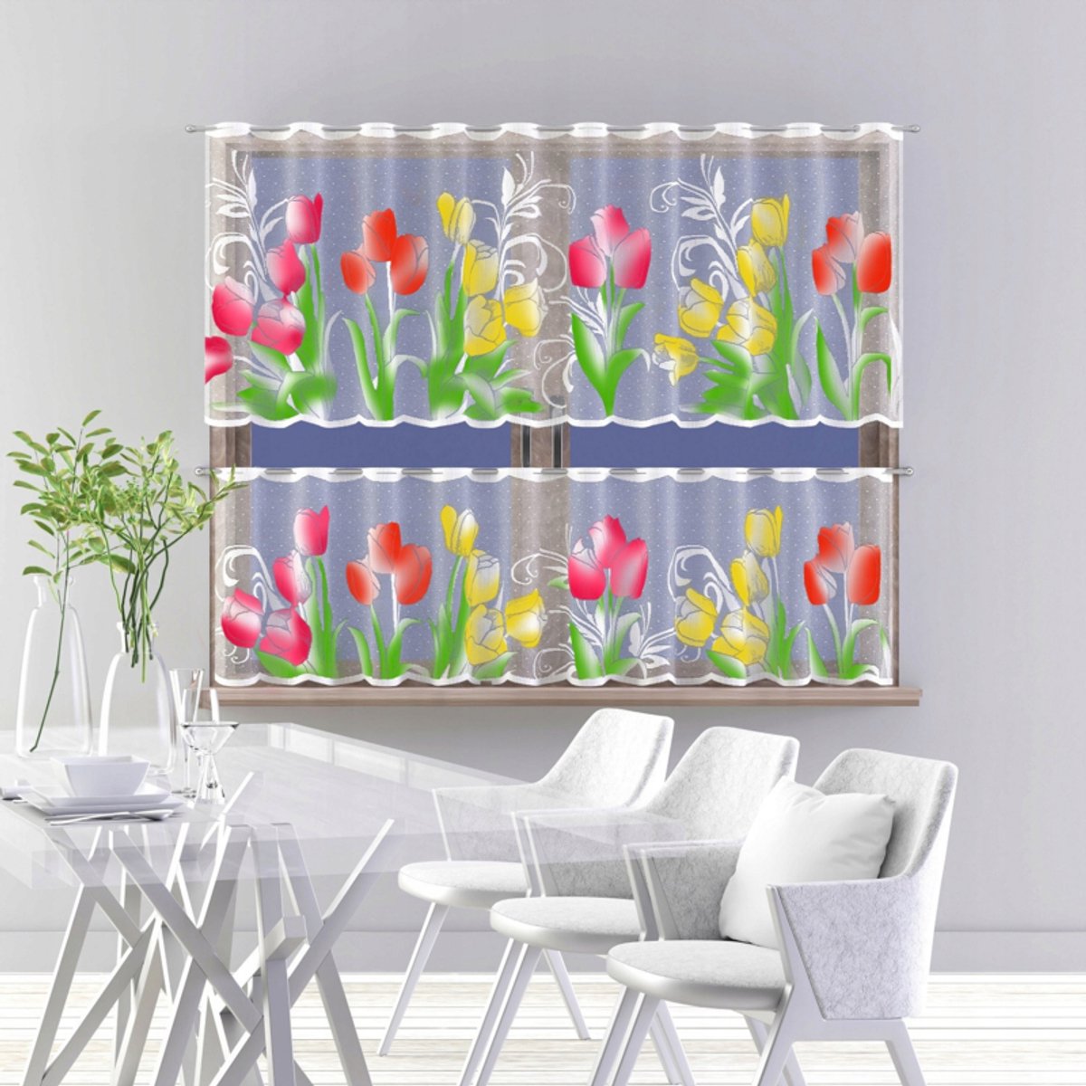 Wisan- Tulpen- jacquard vitrage - Gordijn 300 x 70 cm - Curtains - Jacquardgordijnen- 300 x 70 cm