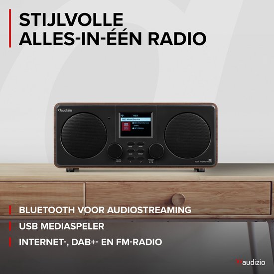 Internetradio - Audizio Foza digitale radio met Bluetooth - DAB radio en FM radio in één - Houtlook