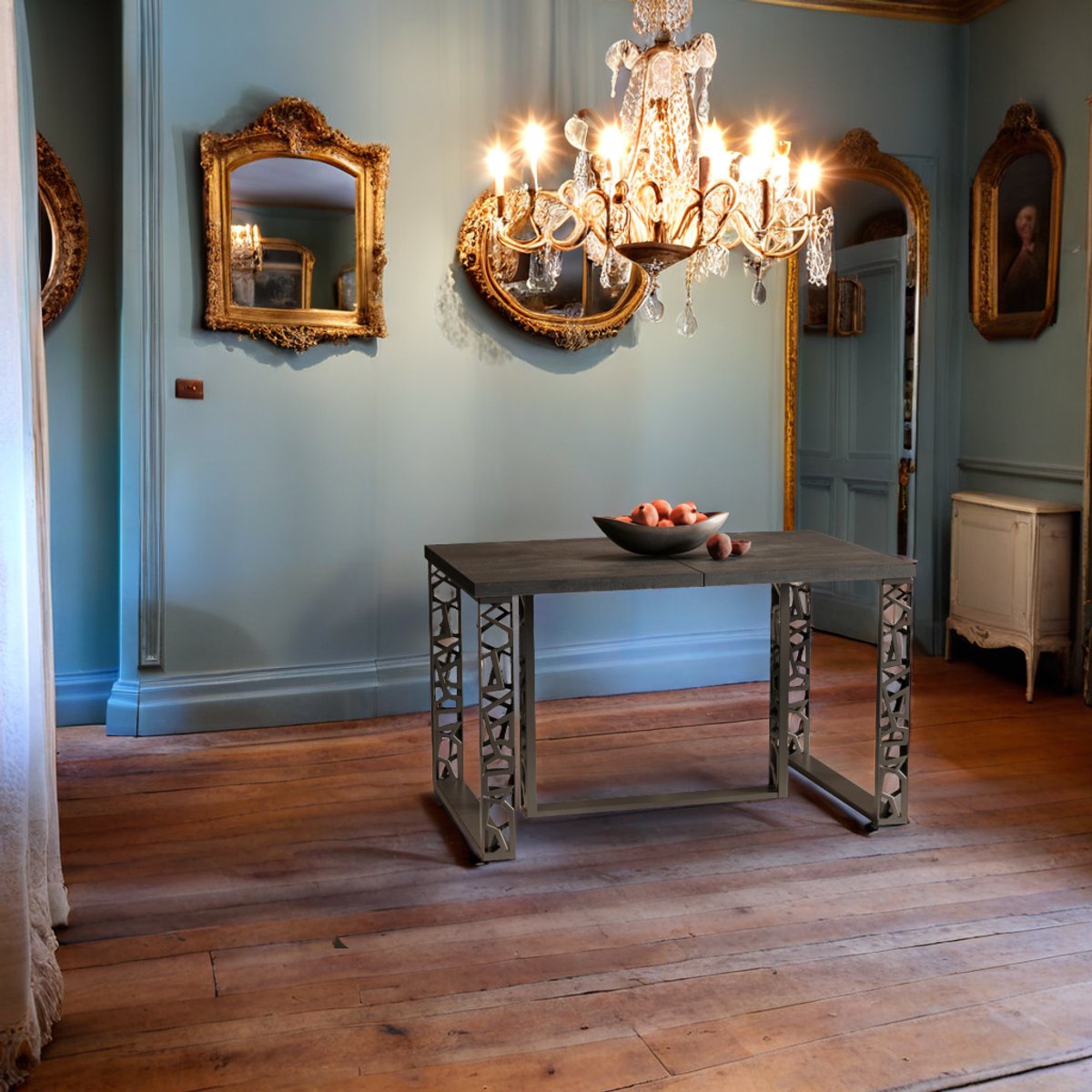 Beton Zwarte Uitschuifbare Eettafel (130-250/130-290/130-330 cm) – Modern & Stoer Design – Verlengbaar Tafelblad – Bewerkt Hout & Metaal – Duurzaam en Functioneel