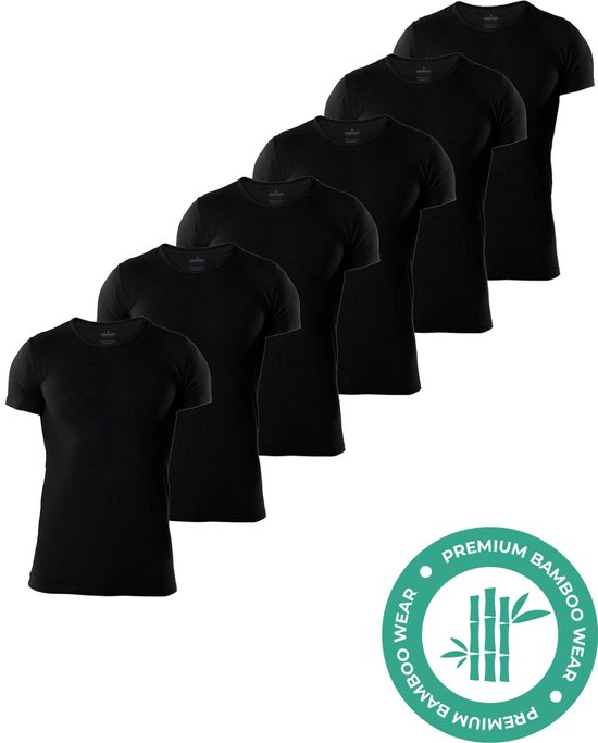 T-shirt en Bamboe SQQUADD® pour homme - Coupe ajustée - Col rond - Taille XXL - Lot de 6 - Doux et respirant - T-shirt anti-transpiration - Maillot de corps pour homme - Zwart
