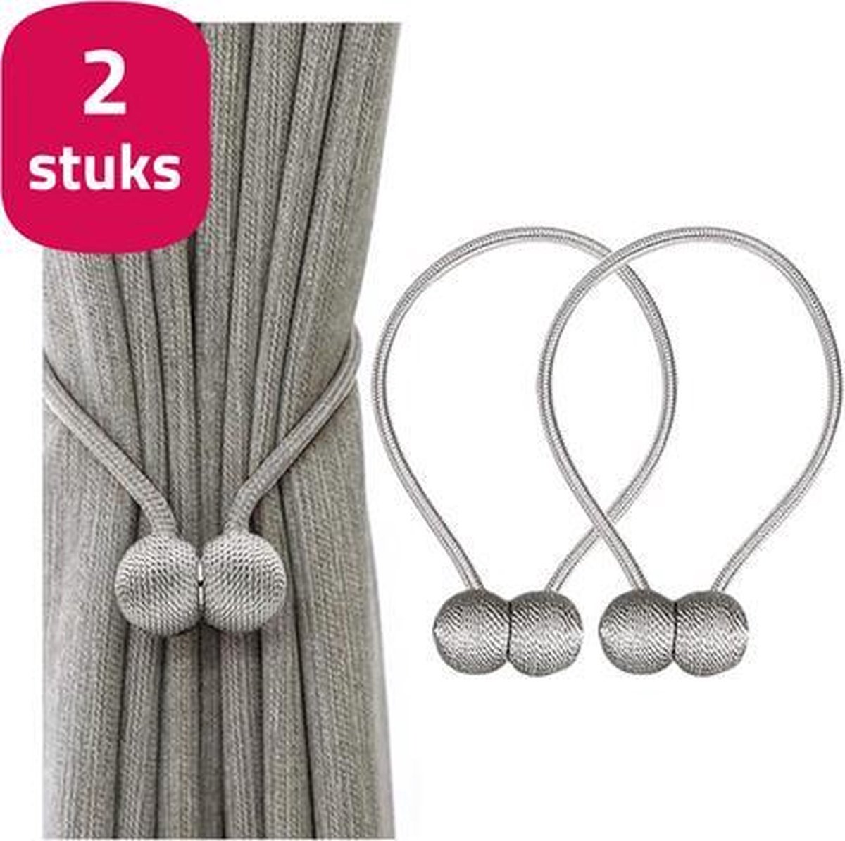 Vardaan Luxe Gordijn Embrasse - 8 stuks - Gordijnhouder - Embrasses voor Gordijnen - Magnetisch Gordijnkoord - 40 cm - Zilver