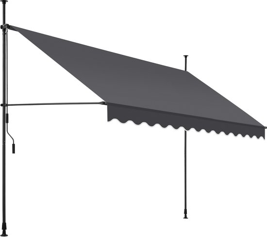 Auvents à pince gris foncé avec bordure ondulée et deux poteaux de soutien sur fond blanc.