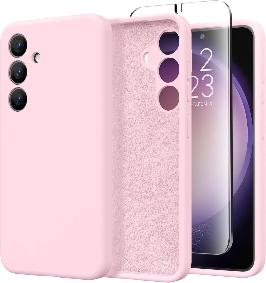 Shockproof Backcover - Liquid Silicone Soft Hoesje + 2x Screenprotector - Geschikt voor: Samsung Galaxy A15 - Lichtroze
