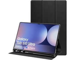Tablet Hoes Geschikt voor Samsung Galaxy Tab S10 Ultra / S9 Ultra | Luxe Tri-Fold Book Case | Kunst Leren Bescherm Hoes | Standaard Functie | Zwart