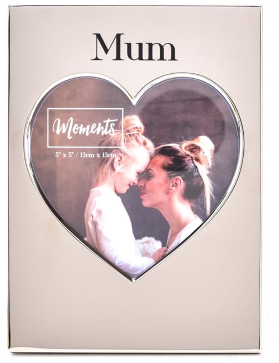 Moments' Verzilverde fotolijst in hart met de tekst 'Mum' - Moederdag - Kraamcadeau - Babyshower