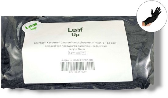 LeafUp® Katoenen handschoenen zwart – maat L – 12 paar