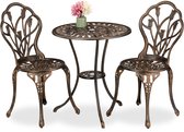bistroset 2 persoons - tafel en 2 stoelen - gegoten aluminium - bronskleurig