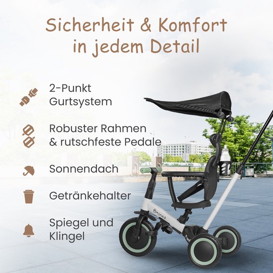 BRONEA® Tricycle 5en1 à Partir De 1 An Avec Barre De Poussée - Grandit Avec L'Enfant Jusqu'au Vélo D'Exercice (Noir/Blanc)